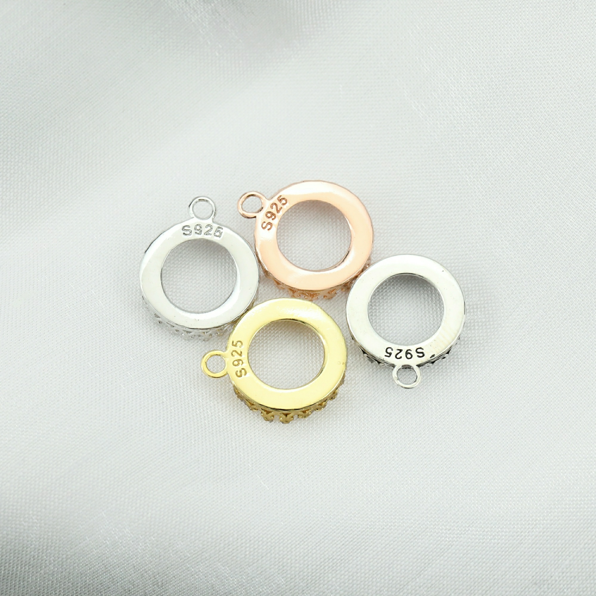 12MM Round Crown Bezel Settings Solid 925 Sterling Silver Rose Gold Plated DIY Pendant Cabochon Supplies 1411289 - Click Image to Close